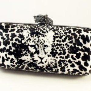 Animal Print Black and White Hard Case Clutch Evening Purse